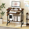 Rolling Laptop Table with Pull-out Keyboard Tray and Hooks-Rustic Brown