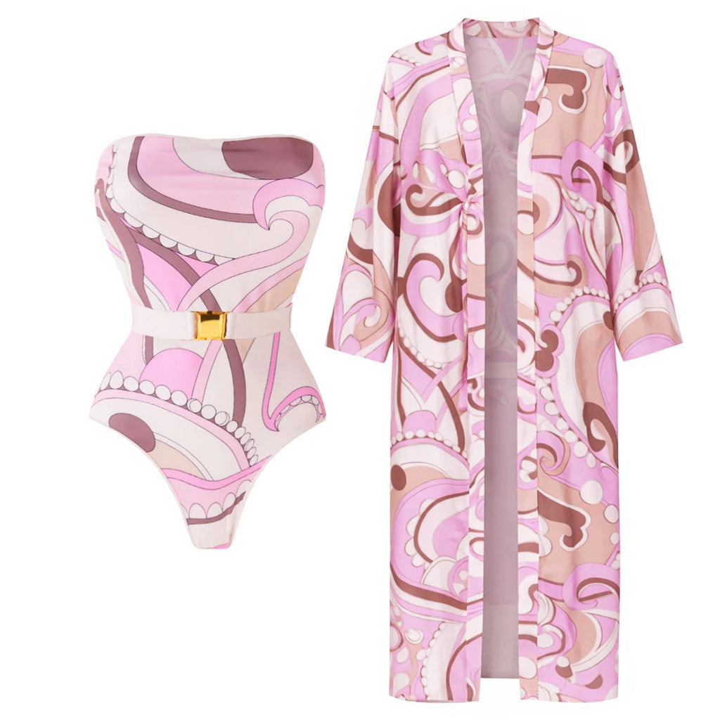 High fashion vintage one piece swimsuit with cover up