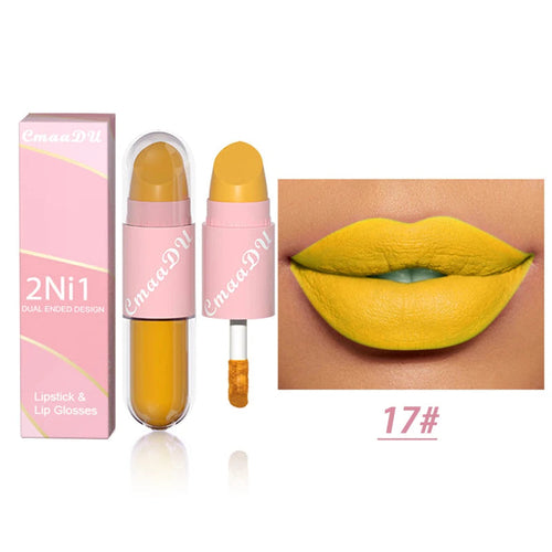 18 Colors 2 in 1 Matte Lipstick Liquid Purple Lip Glaze Double Head