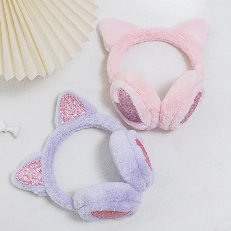 Cute Glitter Cat Ear Earmuff Soft Plush Warmer Winter Warm for Women
