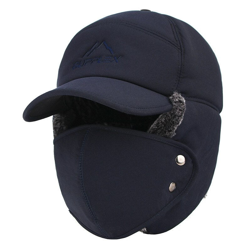 Men's Ear Protection Face Bomber Hats Thicker Plus Velvet Warm Women