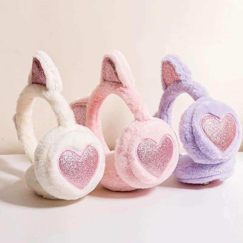 Cute Glitter Cat Ear Earmuff Soft Plush Warmer Winter Warm for Women
