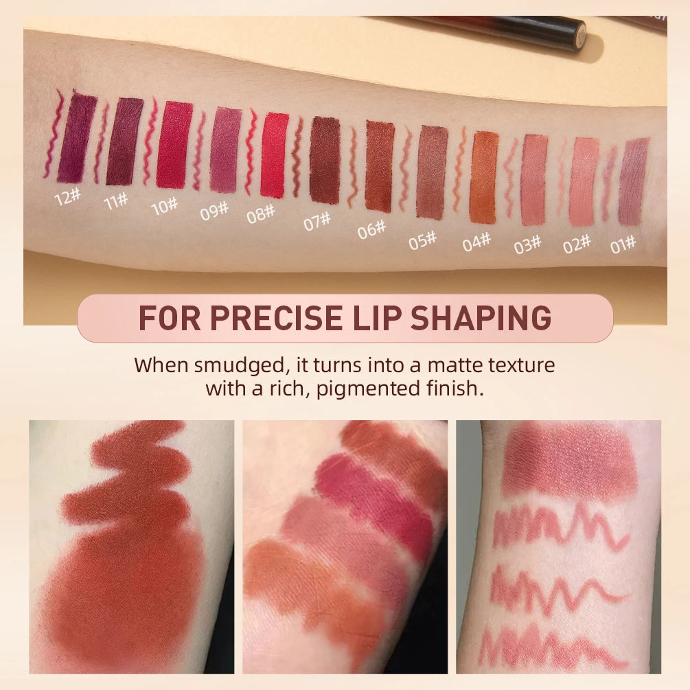 QIBEST 2pcs Lipstick Lipliner Pen Set Matte Nude Lip Liner Pencil