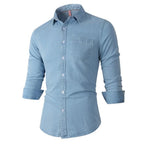 Mens Long Sleeve Single Pocket Denim Shirt