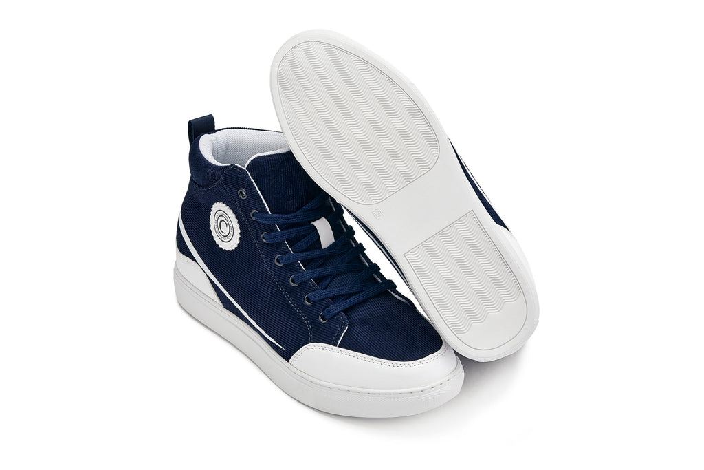 CALTO - S4132 - 2.6 Inches Taller (Navy Blue/White Sole) - Corduroy Ankle Top Sneak-boot