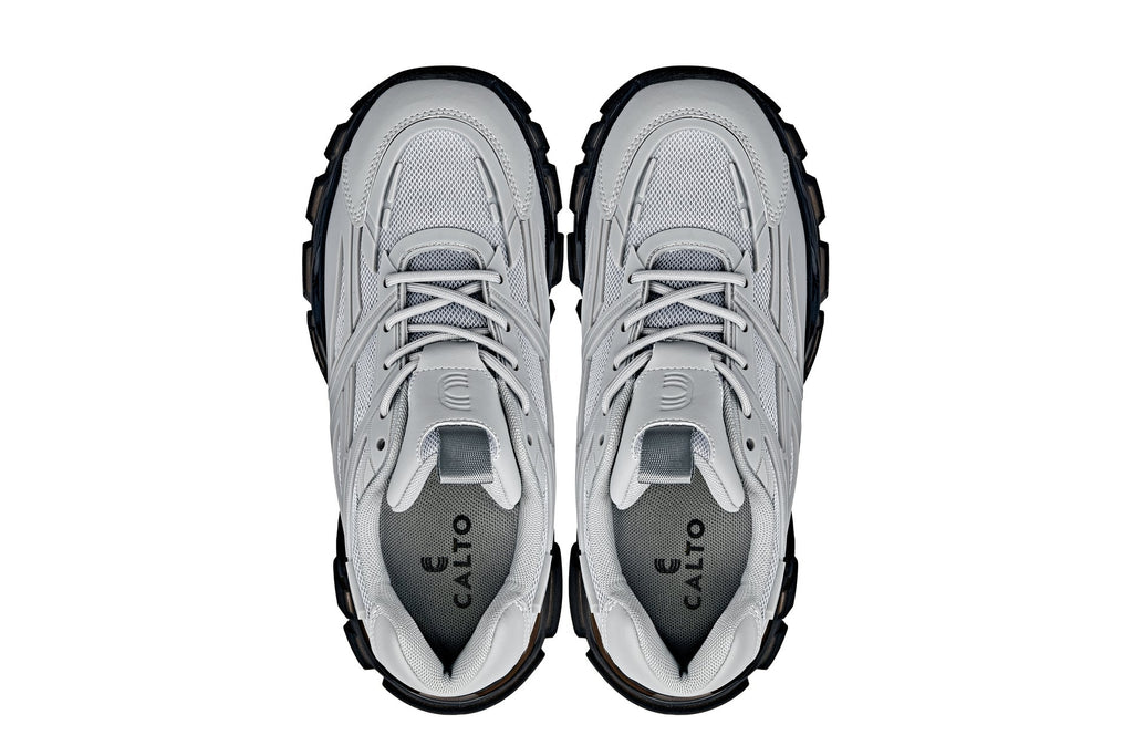 CALTO - S5281 - 2.6 Inches Taller (Cement/Translucent Onyx Sole) - Chunky Sole Sporty Sneakers