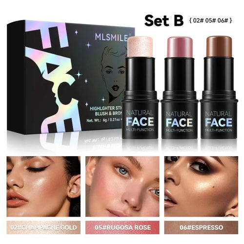 MLSMILE Highlight Contour 3-pack For 3D Makeup Brightening Skin Tone