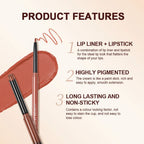 QIBEST 2pcs Lipstick Lipliner Pen Set Matte Nude Lip Liner Pencil