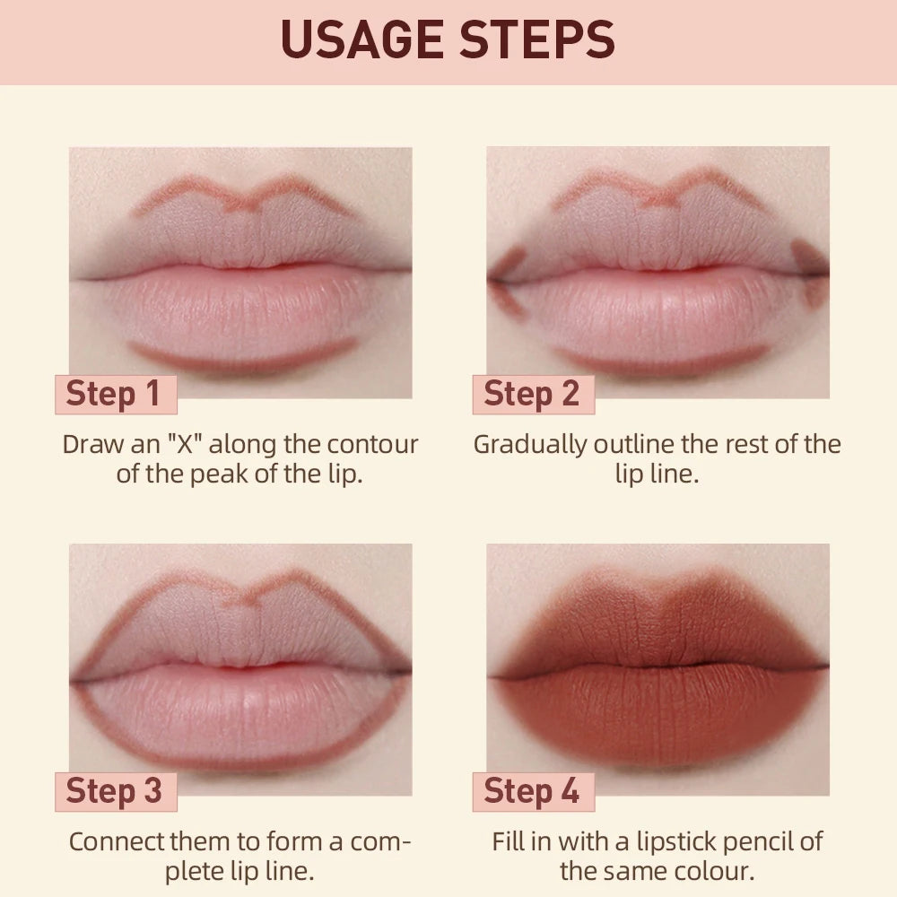 QIBEST Lipstick Pencil Waterproof Sexy Red Nude Purple Matte Tint
