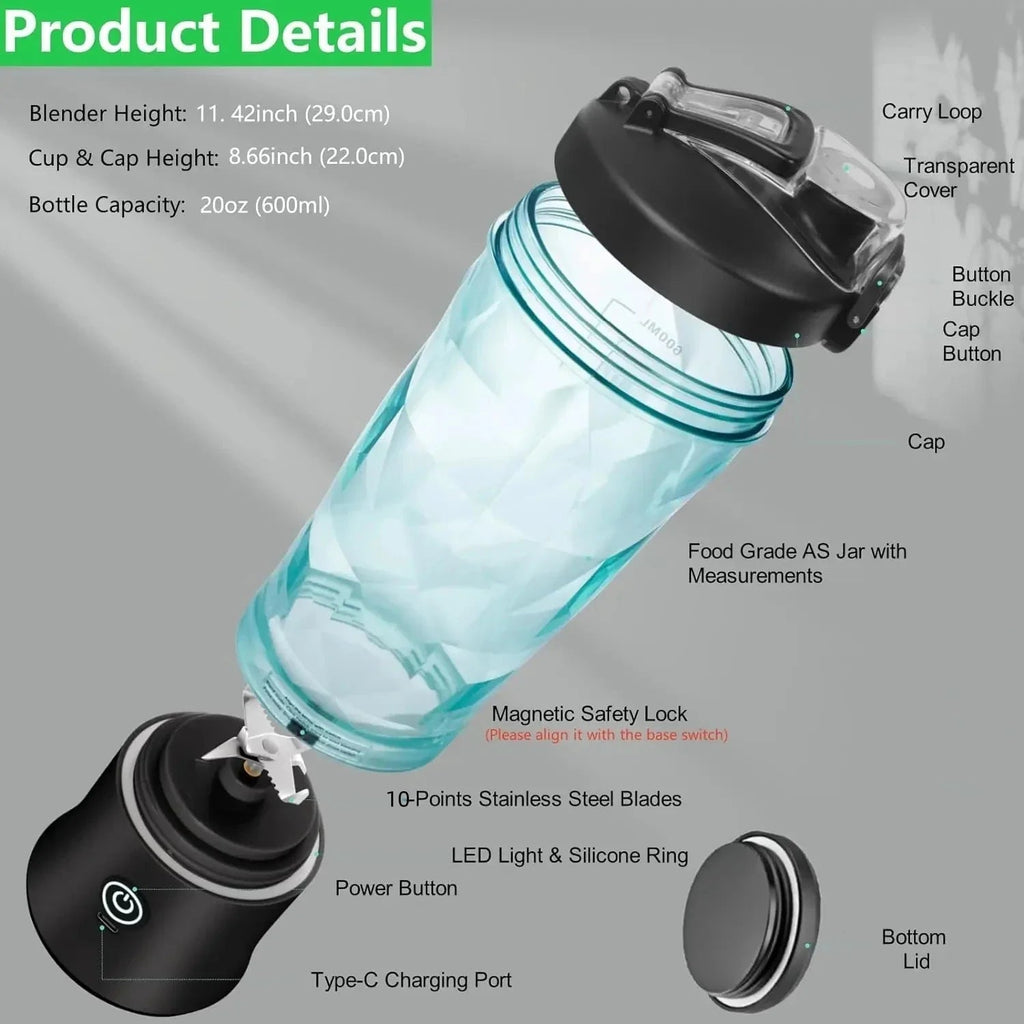 4000mAh Portable Juicer Cup 600ML Large Capacity 10-Leaf Blade