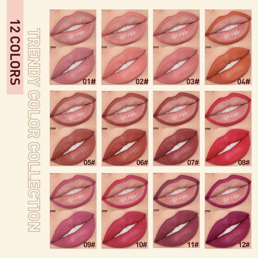 QIBEST 2pcs Lipstick Lipliner Pen Set Matte Nude Lip Liner Pencil