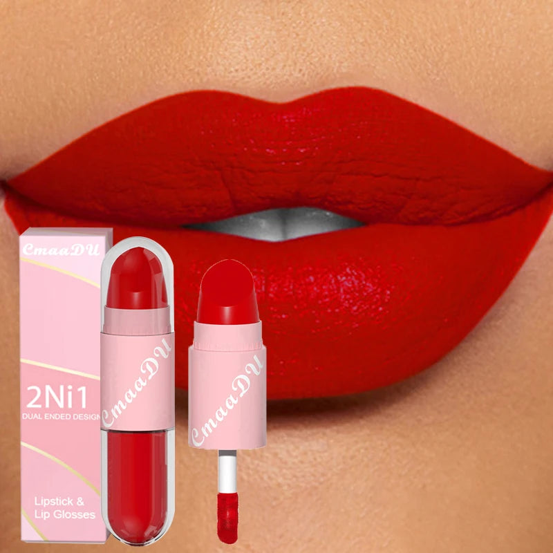 18 Colors 2 in 1 Matte Lipstick Liquid Purple Lip Glaze Double Head