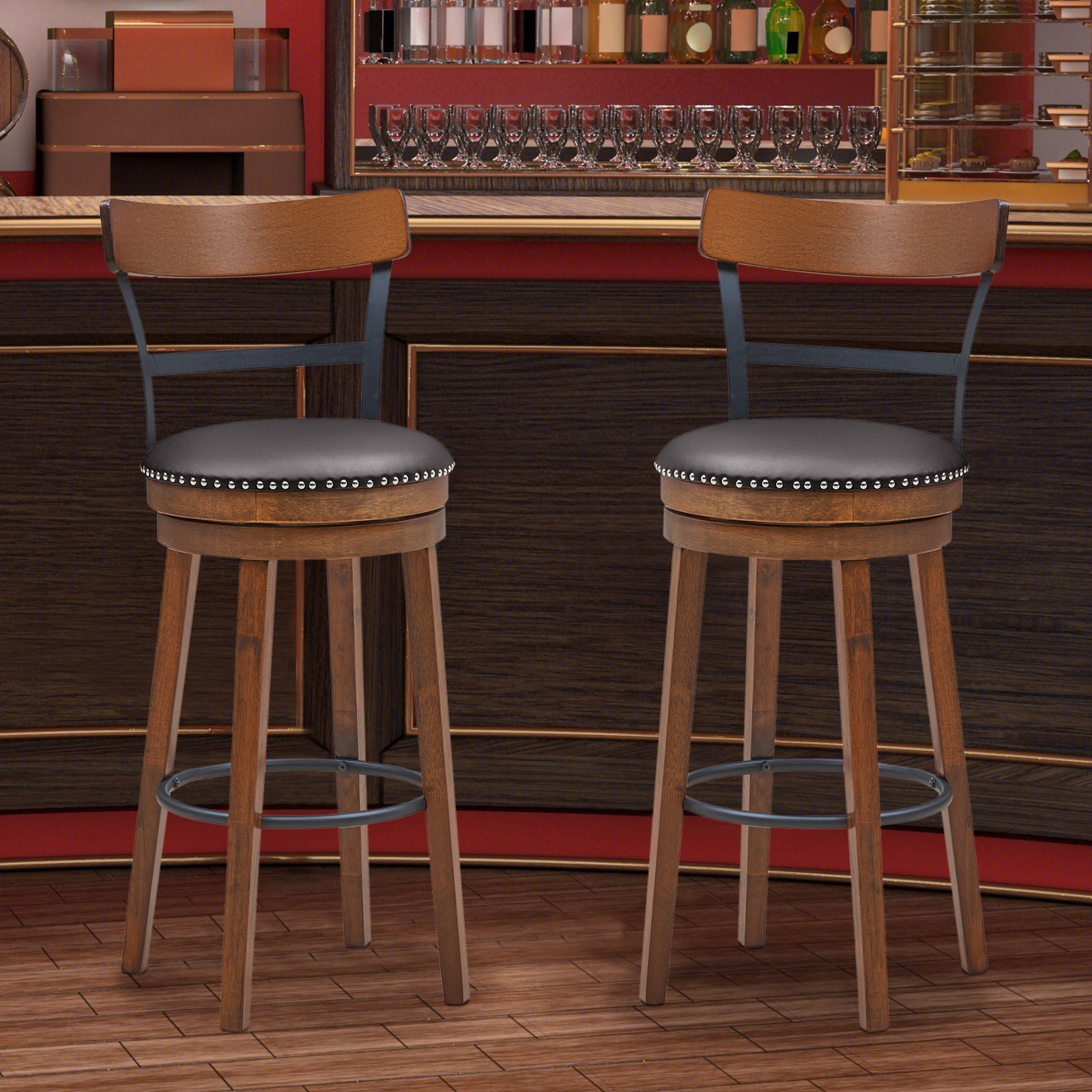 Set of 2 30.5 Inch Swivel Pub Height Bar Stool