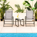 Set of 2 Outdoor Folding Sling Chairs with Armrest and Backrest-Gray