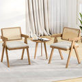 Set of 2 Rattan Accent Chairs with Padded Cushion and Rubber Wood Frame-Beige