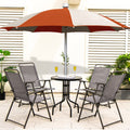 Outdoor Folding Sling Chairs Set of 4 with Armrest and Backrest-Gray