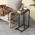 C-shaped Side Table with Heavy-duty Metal Frame-Rustic Brown