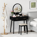 Small Vanity Makeup Dressing Table Set with Cushioned Stool and LED Lighted Mirror-Black