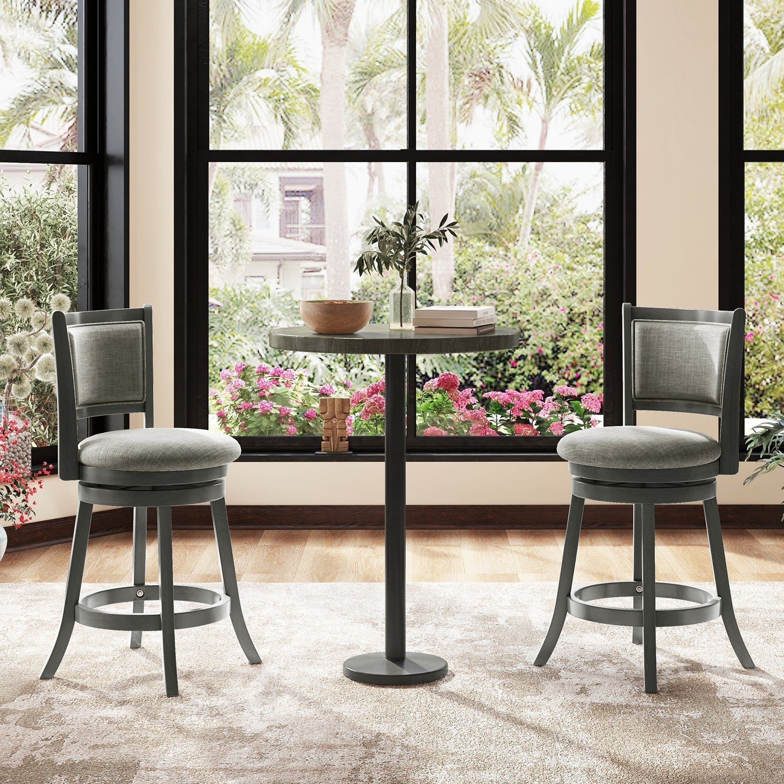 Swivel Bar Stools Set of 2 with Soft-padded Back and Seat-S