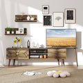 Mid-century Modern TV Stand for TVs up to 85 Inch with Open Compartments-Walnut
