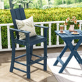 Tall Adirondack Chair Outdoor Bar Stool with Ergonomic Backrest for Backyard-Blue