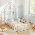 Twin Size House Floor Bed with House-shaped Headboard-White