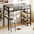 Twin Size Loft Bed with Desk and Shelves for Kids and Home-Black