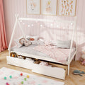 Twin Size Wooden Tent Platform House Bed with 2 Drawers-White