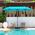 13 Feet Double-Sided Patio Twin Table Umbrella with Crank Handle-Turquoise