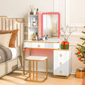 Vanity Table Set with RGB LED Lights and Wireless Charging Station-White
