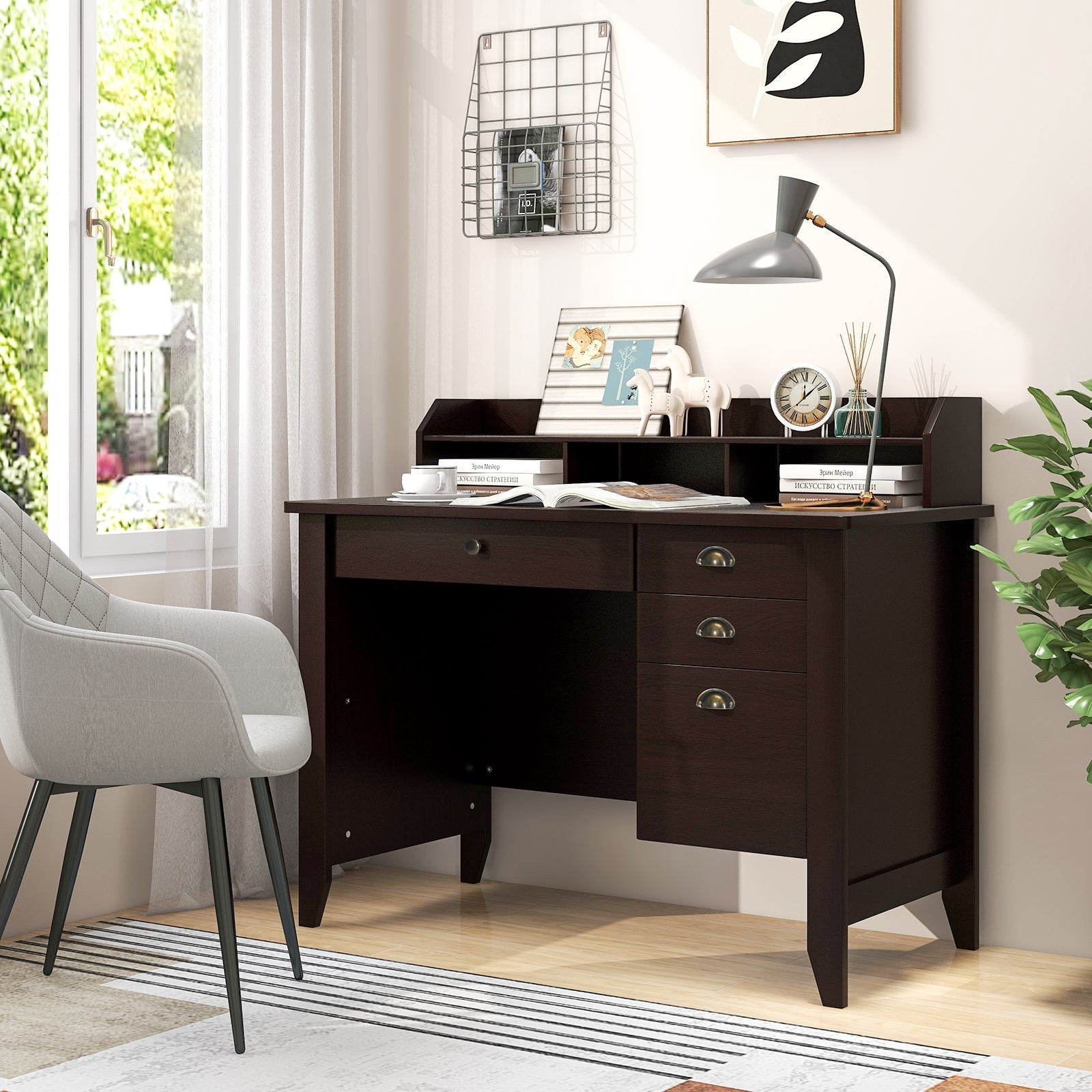 Computer Desk PC Laptop and Writing Table Workstation -Brown