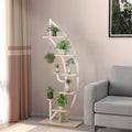 6-Tier 9 Potted Metal Plant Stand Holder Display Shelf with Hook-White