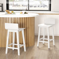Wood Bar Stools Set of 2 with Solid Back and Seat-White