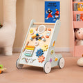 Wooden Baby Walker Push and Pull Learning Activity Center with Wheels for Toddlers 1+ Years Old-Green