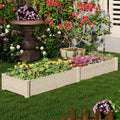 Wooden Raised Open-Ended Base Garden Bed with 2 Planter Boxes Divider-Natural