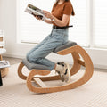 Wooden Rocking Chair with Comfortable Padded Seat Cushion and Knee Support-Gray