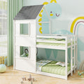 Wooden  Twin Over Twin Bunk Bed with Full-length Safety Guardrail and Ladder-White and Gray