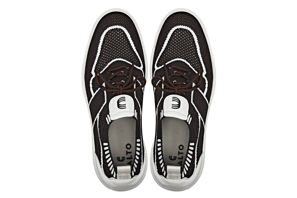 CALTO - X1342 - 2.8 Inches Taller (Mocha Brown/White) - Lace Up Casual Walker - Lightweight