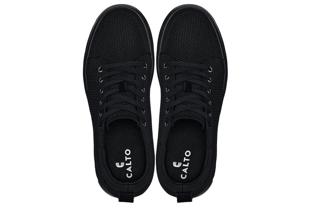 CALTO - X2320 - 2.4 Inches Taller (Black/Black Sole) - Lace Up Casual Sneaker - Lightweight