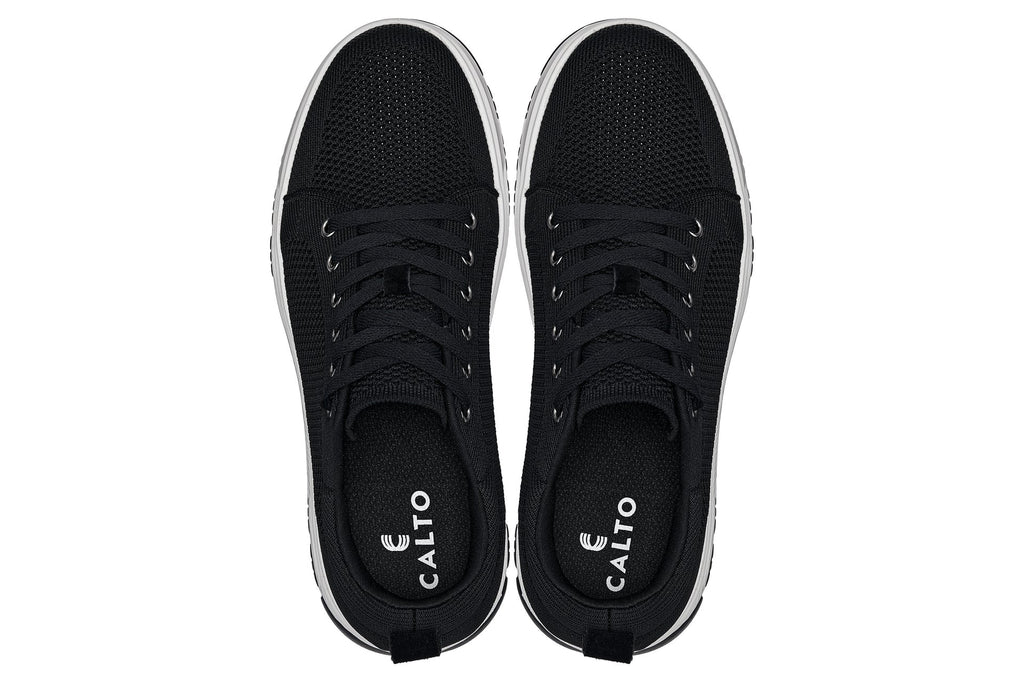 CALTO - X2322 - 2.4 Inches Taller (Black/White & Black Sole) - Lace Up Casual Sneaker - Lightweight