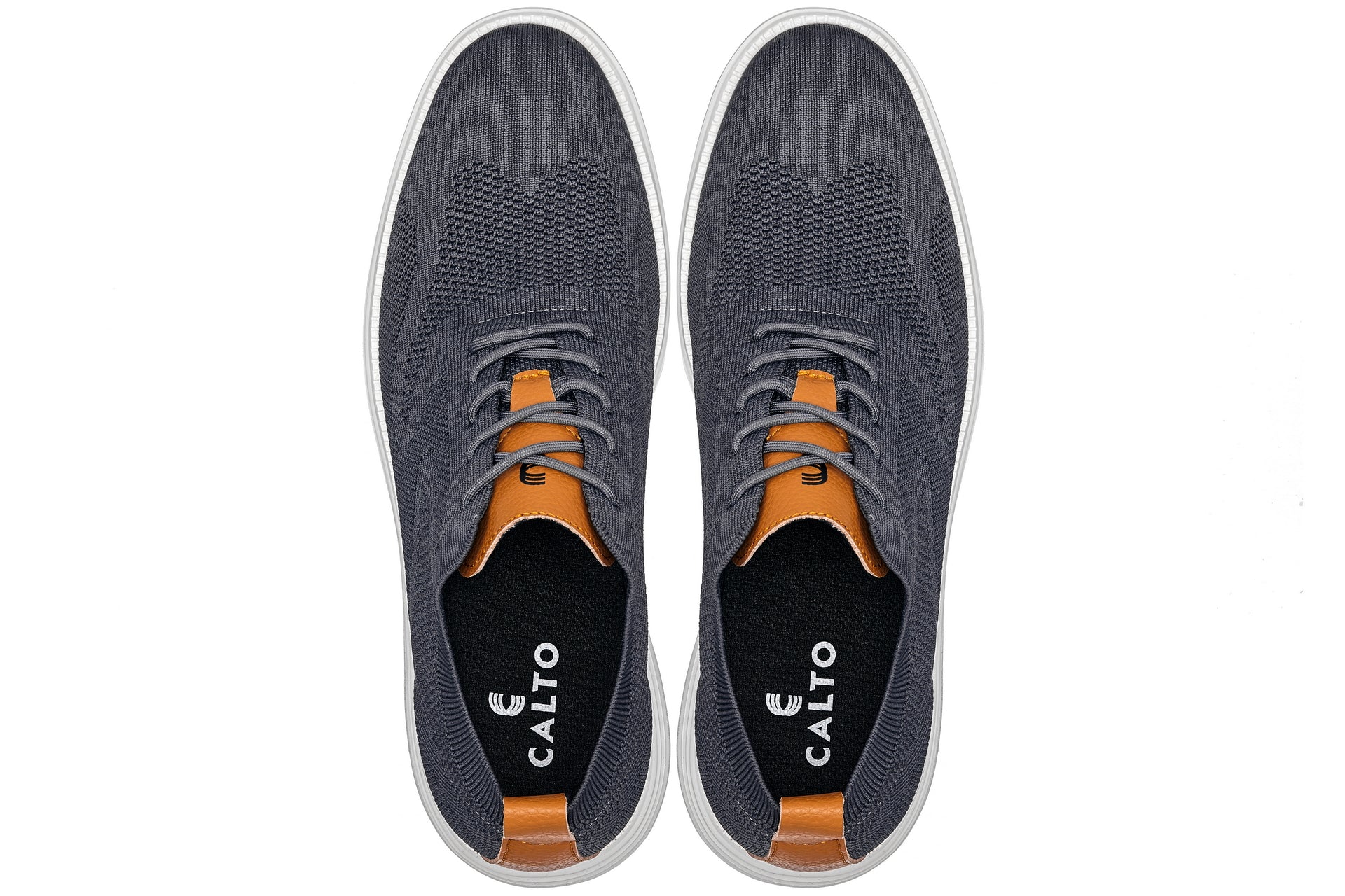 CALTO - X2636 - 2.8 Inches Taller (Iron Grey/Brown) - Lace Up Casual Walker - Lightweight