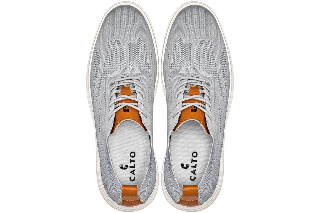 CALTO - X2637 - 2.8 Inches Taller (Pewter Grey/Brown) - Lace Up Casual Walker - Lightweight