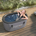 XL 129 Gal Oval Ice Bath Tub with Cover and Hand Pump for Athletes-Gray