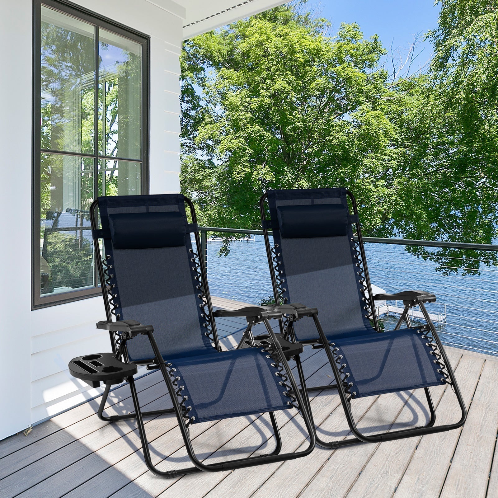 Outdoor Folding Zero Gravity Reclining Lounge Chair-Blue
