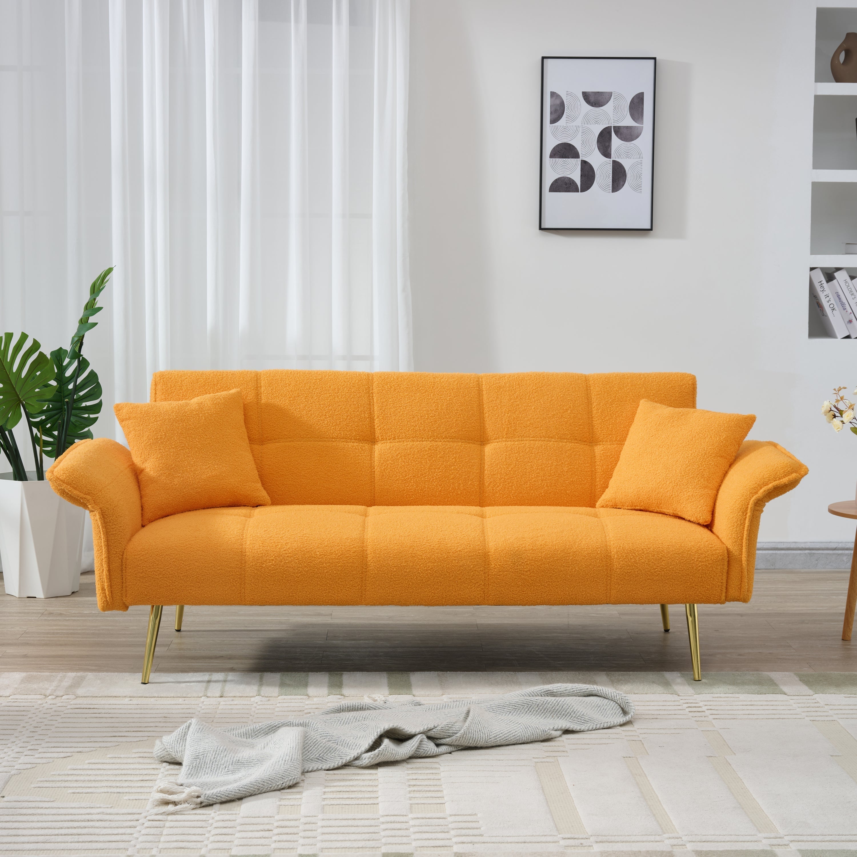 70-Inch Teddy Fleece Sofabed with Adjustable Arms and Backrest
