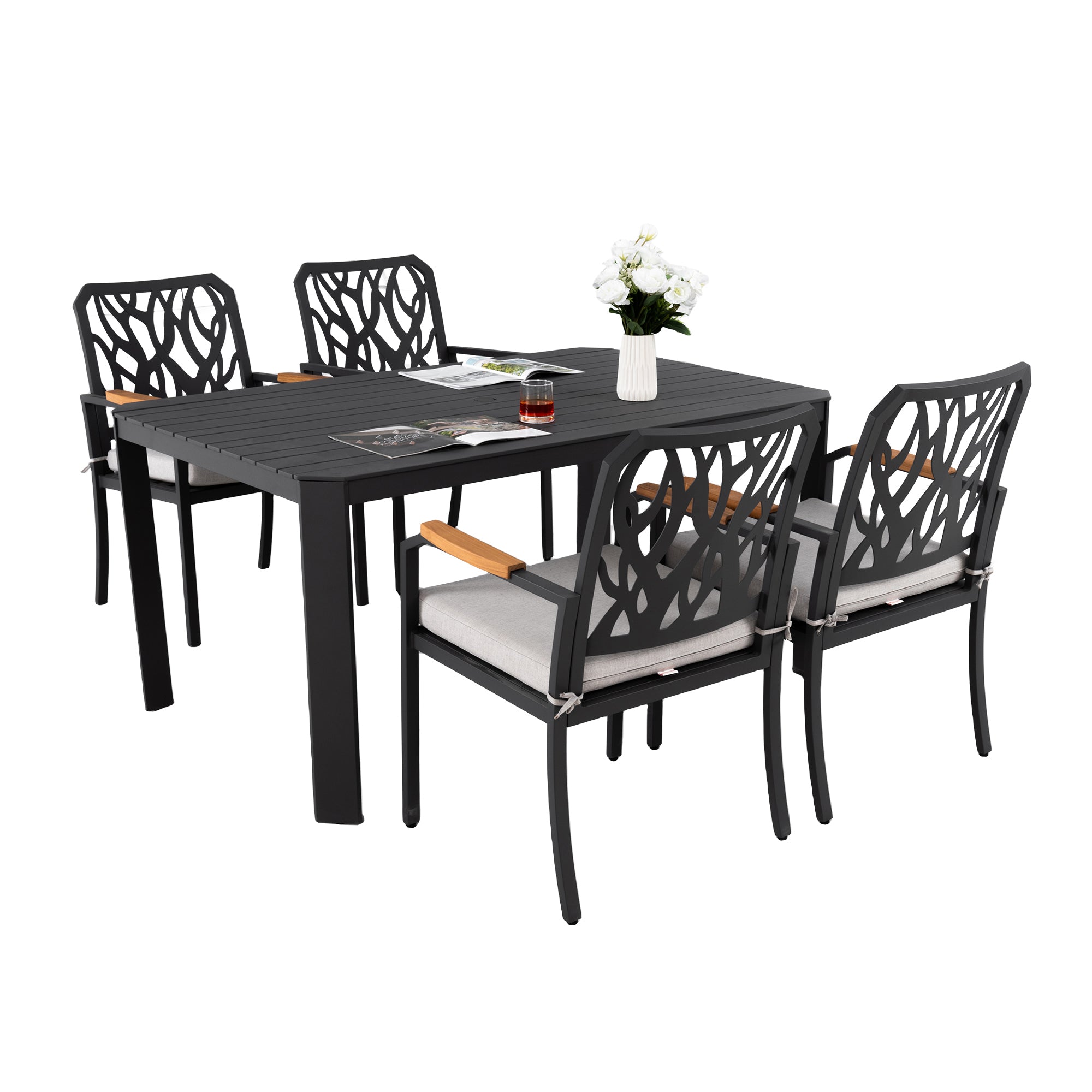 5PC Outdoor Patio Aluminum Dining Set with Cushions - Bourbon Brown