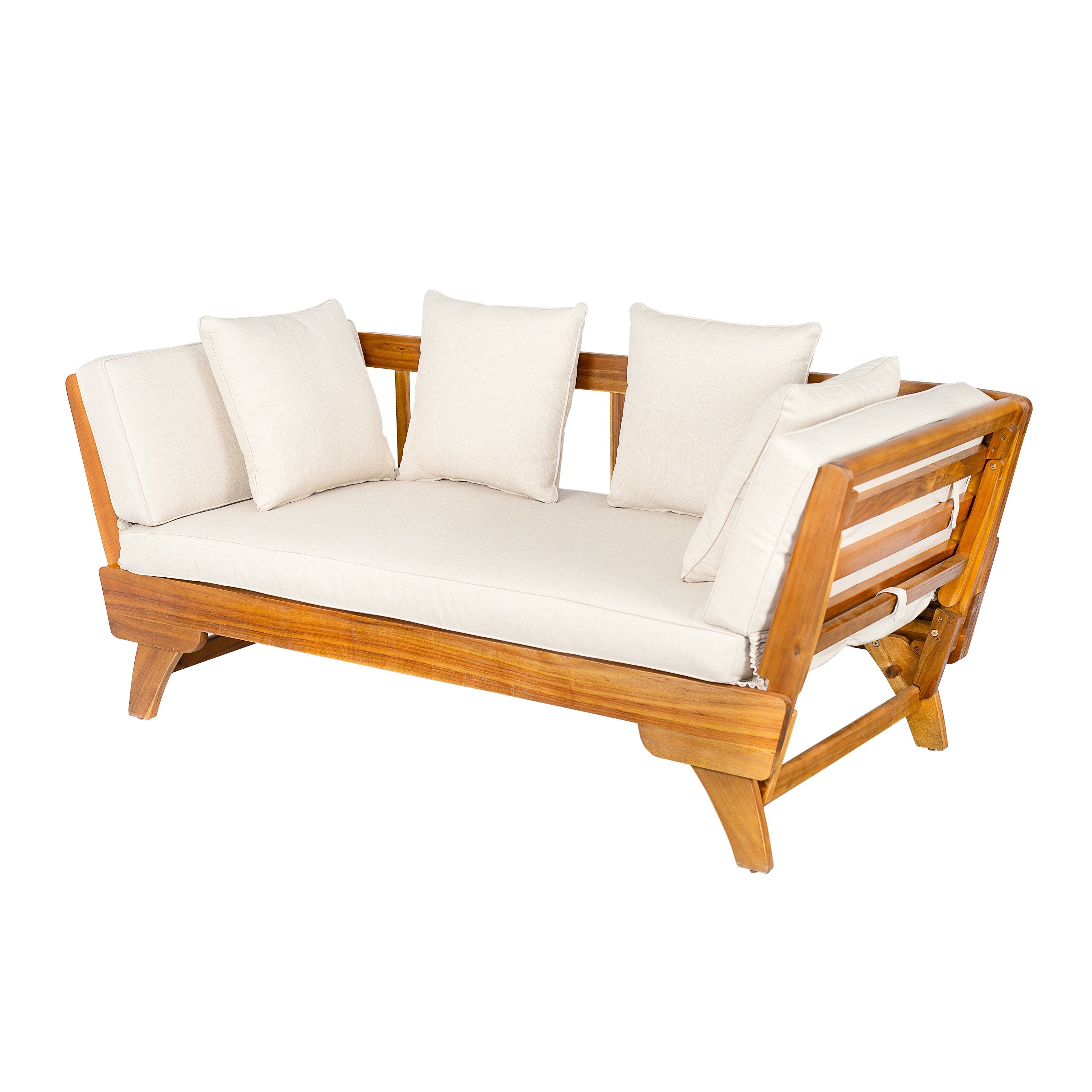 Outdoor Patio Daybed Sofa, 3-Seat Sofa with Foldable Arm & Removable Cushions