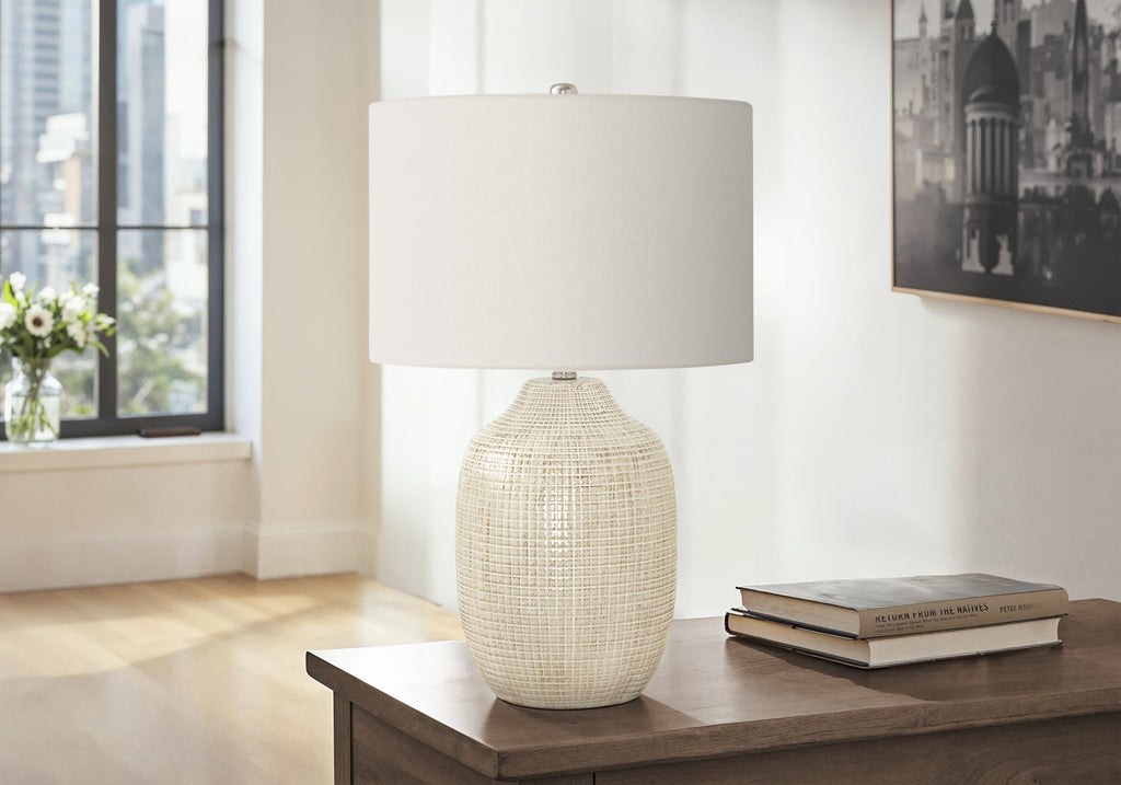 Lighting, 26'h, Table Lamp, Cream Ceramic, Ivory / Cream Shade, Contemporary