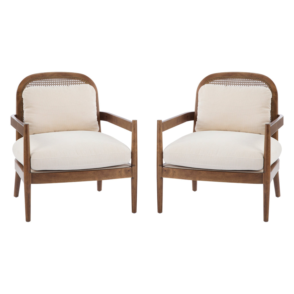 Elliston Rattan Backrest Solid Wood Accent Chair with Cushions - Set of 2