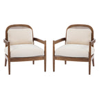 Elliston Rattan Backrest Solid Wood Accent Chair with Cushions - Set of 2